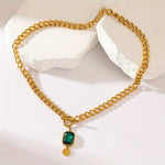 Emerald Thick Chain Pendant Necklace