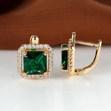 Pendientes de Zirconia Cuadrados Verde Dorado | Oro