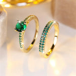 Conjunto de Anillos Duo Serena Esmeralda | Oro