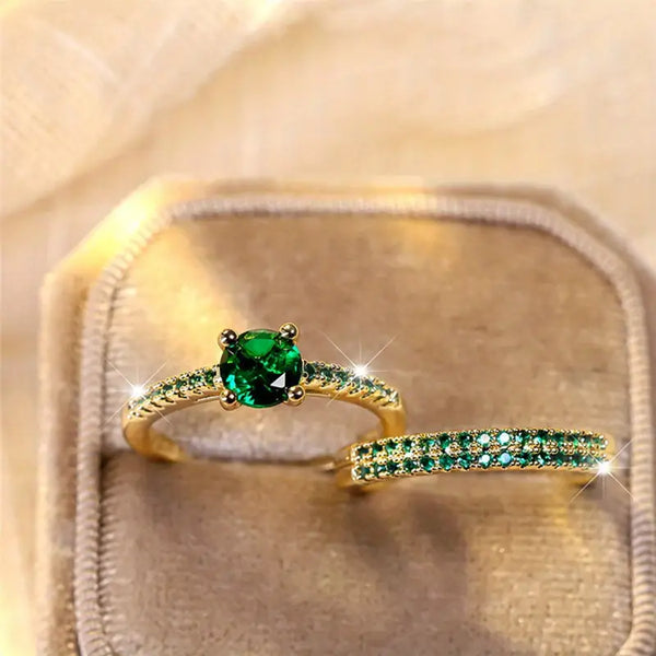 Conjunto de Anillos Duo Serena Esmeralda | Oro
