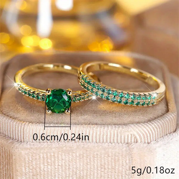 Conjunto de Anillos Duo Serena Esmeralda | Oro