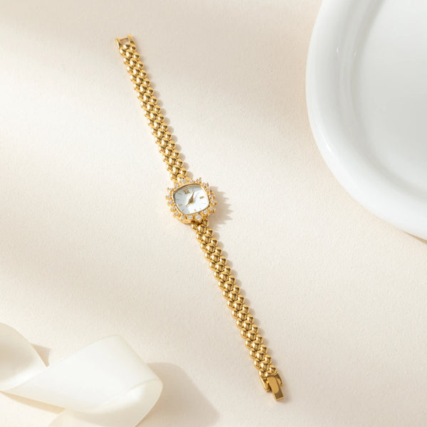 Isabella – Reloj dorado con pulsera de eslabones redonda.