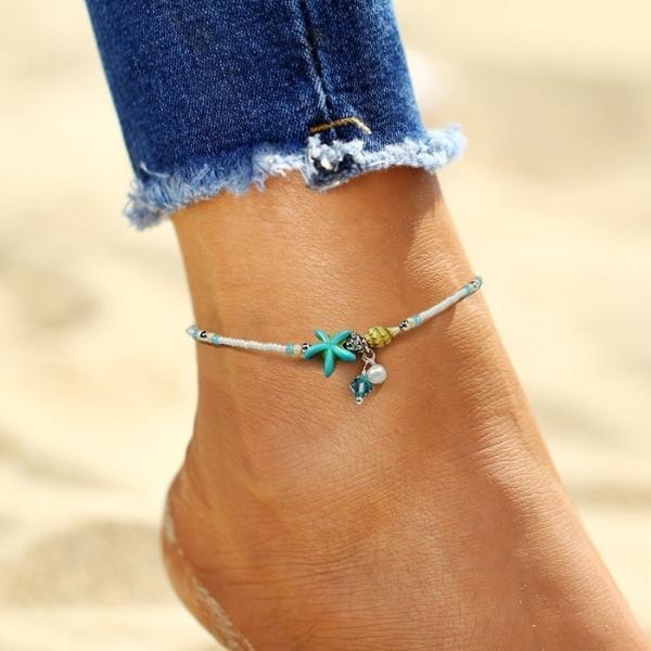 Pulsera Ankle de Estrella y Concha con Piedras