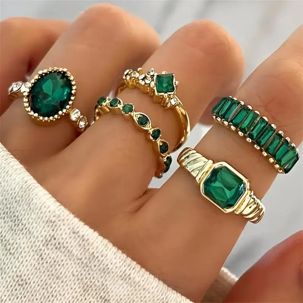 Melanie - Conjunto de anillos exclusivo de esmeralda
