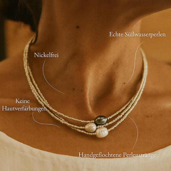 Helene – A delicate multi-strand pearl necklace with harmonious natural tones.