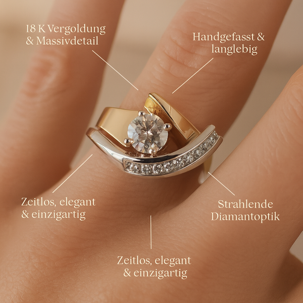 Karolína - Anillo Vintage Irregular de Zirconio en Oro y Plata