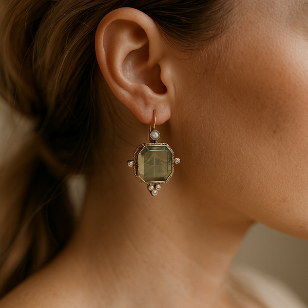 Julia - Pendientes Vintage de Perlas Verdes