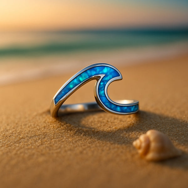 Ocean Opal Wavy Silver Ring