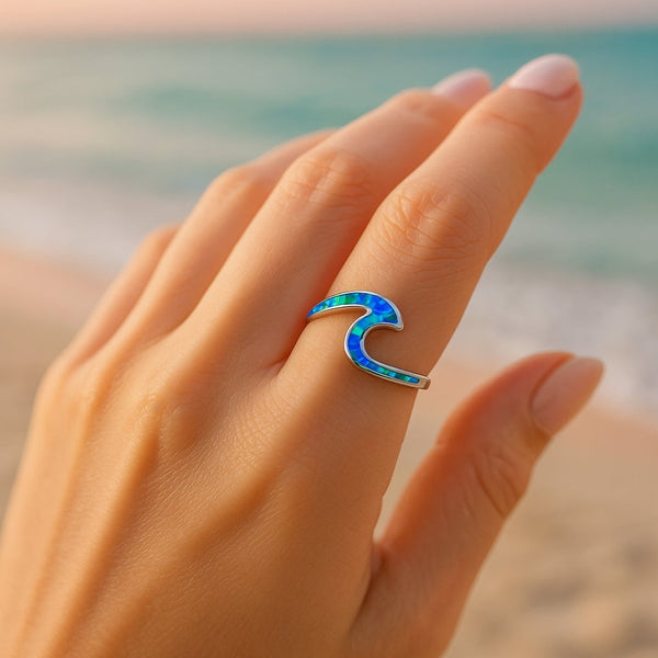 Ocean Opal Wavy Silver Ring