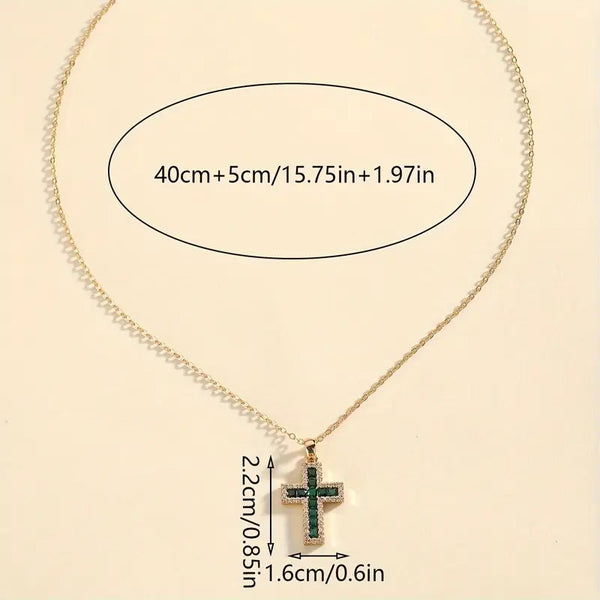 Collar con Colgante de Cruz Esmeralda Solene | Dorado