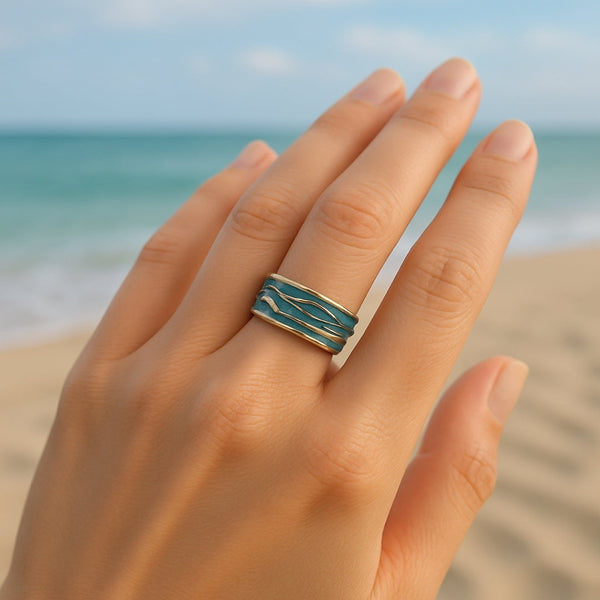 Anillo de Oro Duna Esmalte Azul