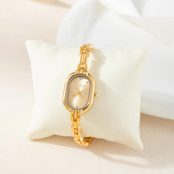 Viktoria – Reloj dorado con caja ovalada.