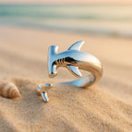 Anillo Plateado Ajustable de Gran Tiburón Martillo