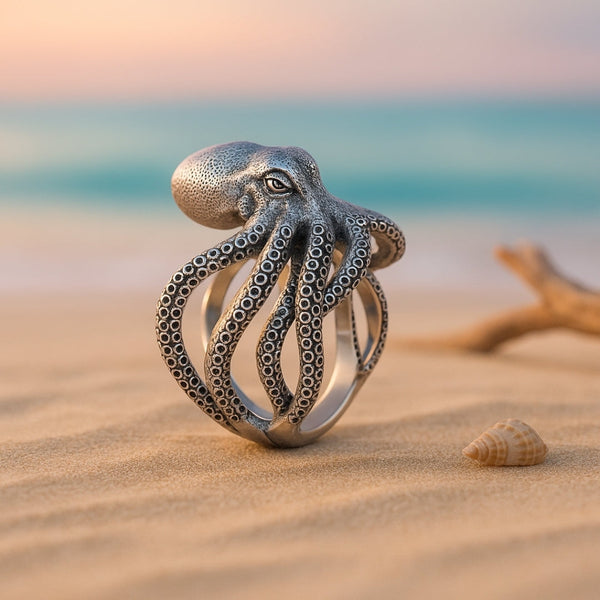 Anillo de Plata Ajustable con Pulpo
