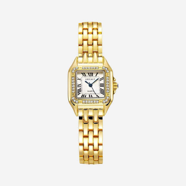 Leonie – Reloj dorado con caja cuadrada.