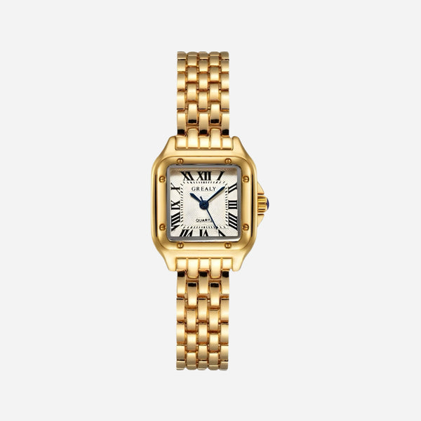 Leonie – Reloj dorado con caja cuadrada.
