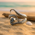 Anillo de Cristal Azul con Tentáculos Ajustables