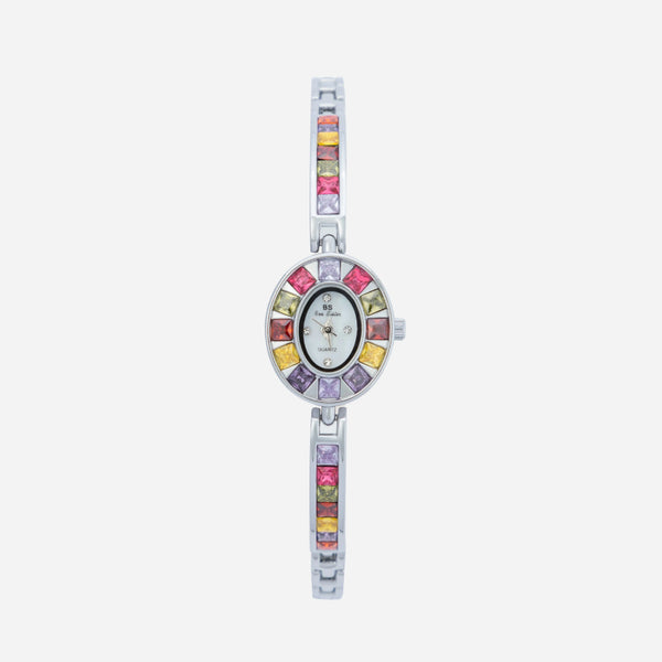 Amelie – Reloj dorado con marco de cristal.
