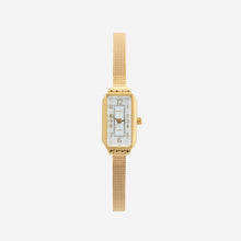 Theresa - Gold watch with rectangular face.