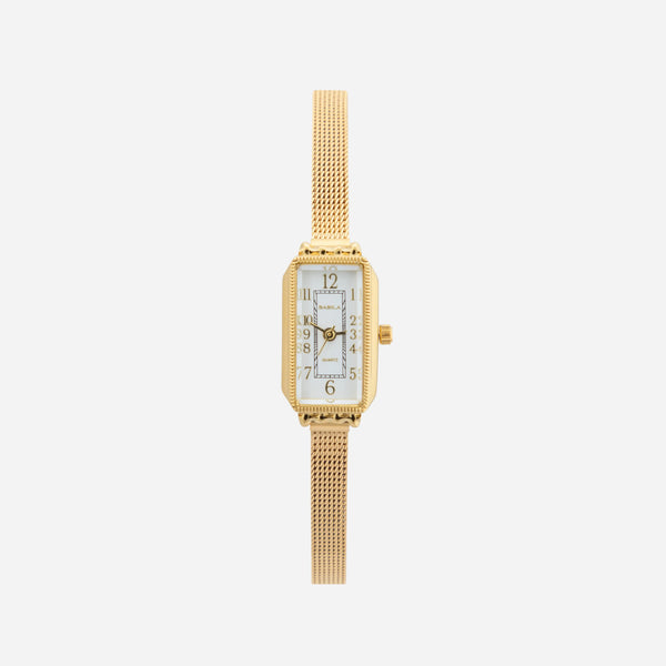 Theresa – Reloj dorado con esfera rectangular.