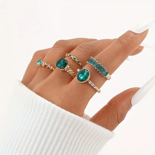 Conjunto de Anillos Exquisitos de Esmeralda Zarina