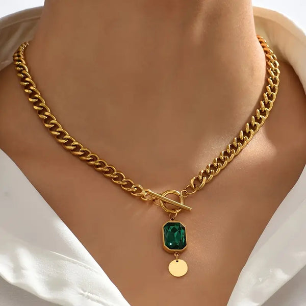 Emerald Thick Chain Pendant Necklace