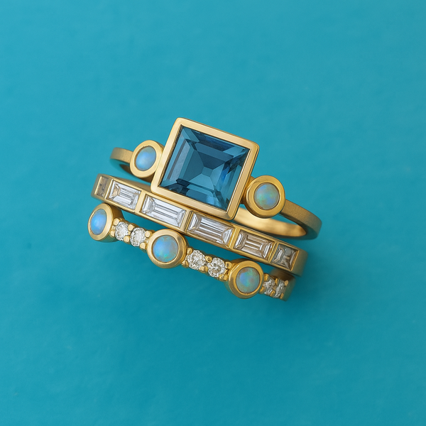 Herta - Conjunto de Anillos Vintage de Cristal Azul