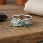 Anillo de Olas Plateadas Turquesa
