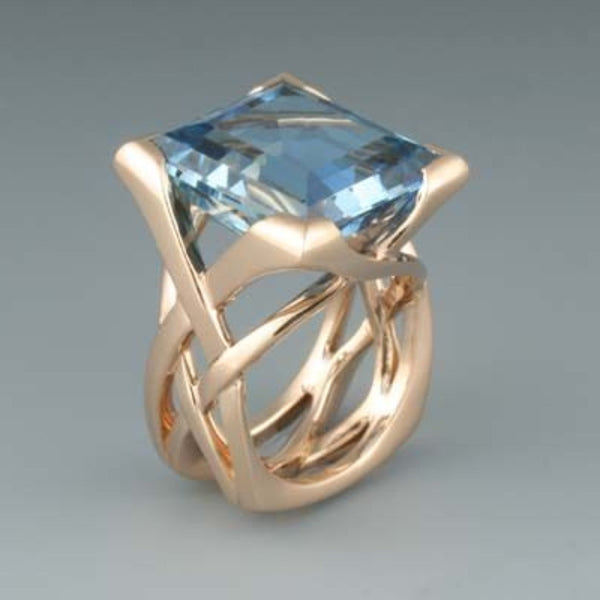 Alžběta - Anillo de Zirconio Azul en Oro Rosa Vintage