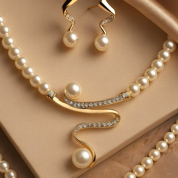 Susanna - Collar de perlas naturales + conjunto de pendientes