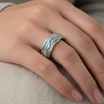 Anillo de Olas Plateadas Turquesa