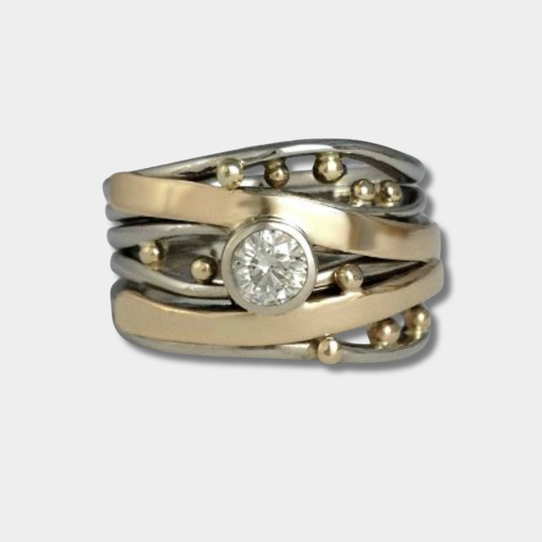 Štěpánka - Anillo de oro vintage con zirconia incrustada