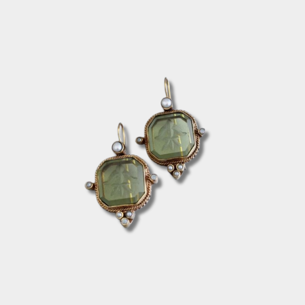 Julia - Pendientes Vintage de Perlas Verdes