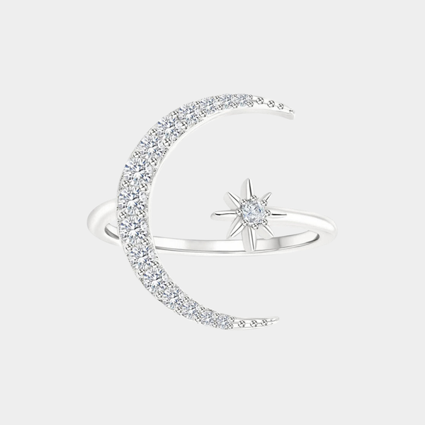 Anillo de plata con motivo de luna y estrellas