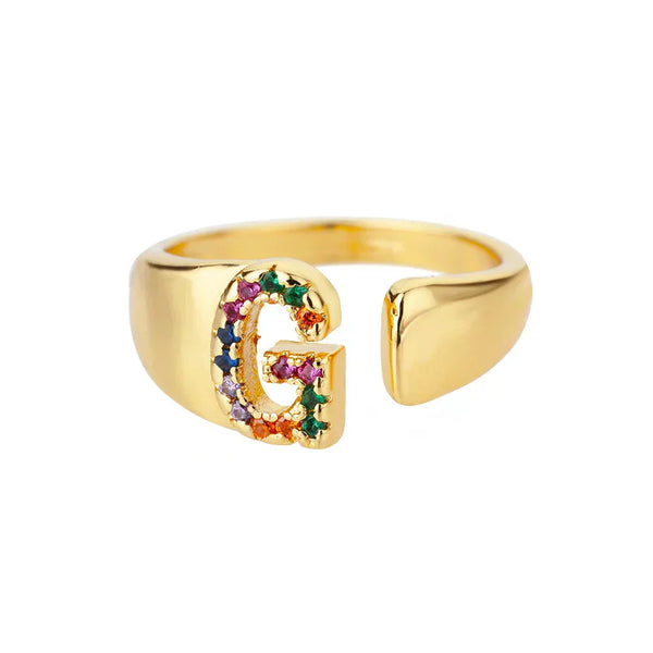 G - Anillo de acero inoxidable dorado con inicial