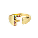 F - Anillo inicial de acero inoxidable dorado