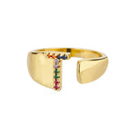 T - Anillo inicial de acero inoxidable dorado