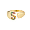 S - Anillo de acero inoxidable dorado con inicial