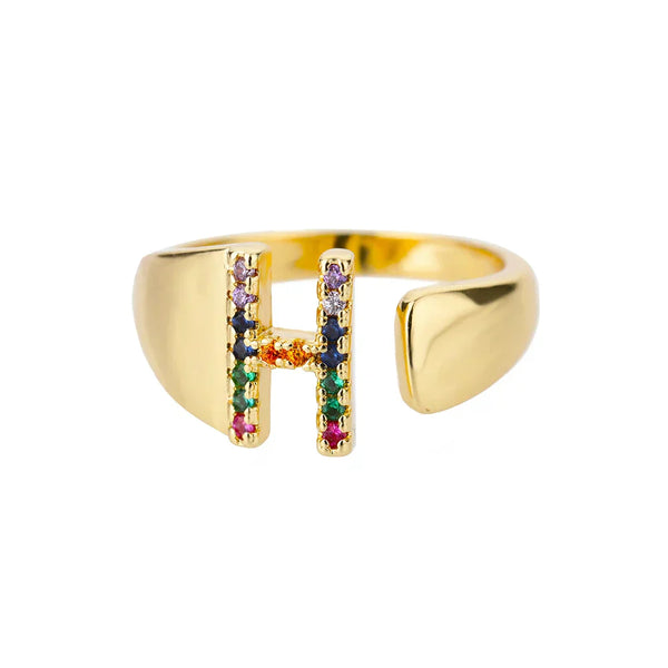 H - Anillo de acero inoxidable dorado con inicial