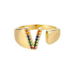 V - Anillo inicial de acero inoxidable dorado