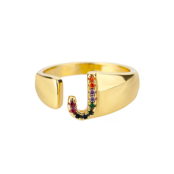 J - Anillo de acero inoxidable con inicial