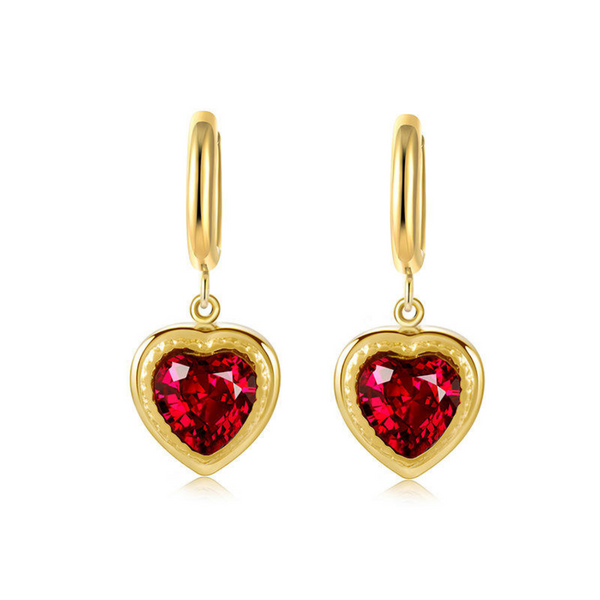 Helena – Pendientes de rubí en forma de corazón.