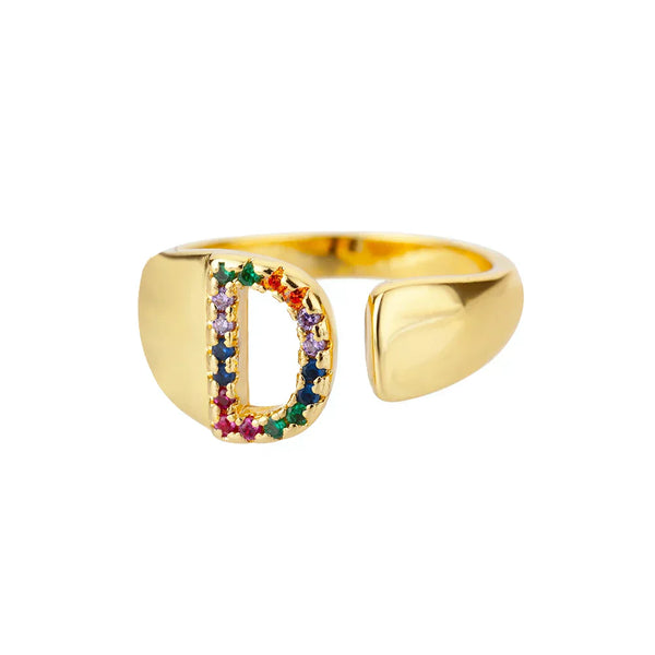 D - Anillo de acero inoxidable dorado con iniciales