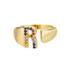 R - Anillo de acero inoxidable dorado con inicial