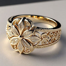 Daniela - Anillo de oro con motivo floral exótico de circonitas