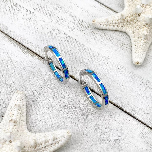 Ocean Blue Opal Sterling Silver Earrings