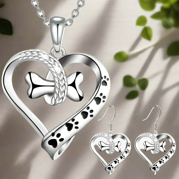 Conjunto de joyería de 2 piezas con colgantes de huella, corazón y hueso