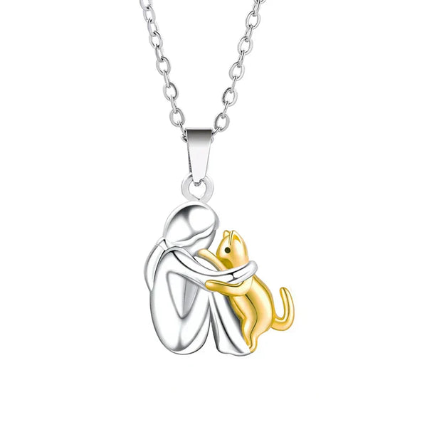 Necklace with hugging cat pendant