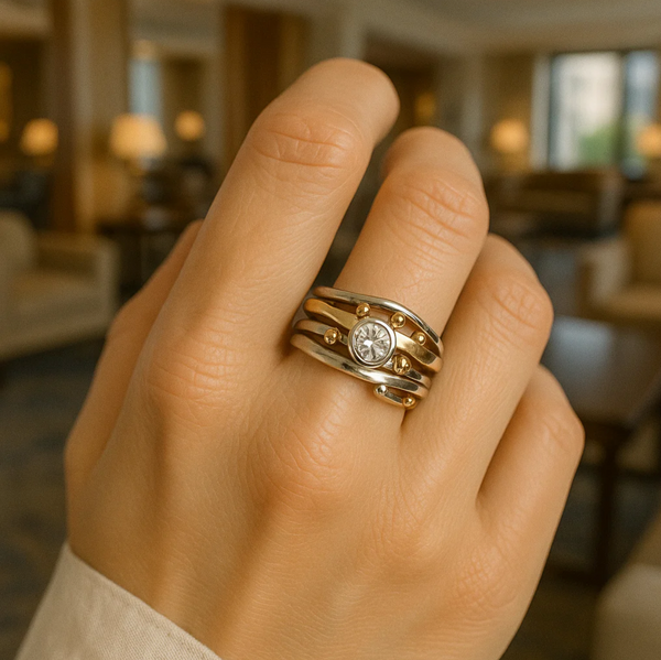 Štěpánka - Vintage Gold Ring with Inlaid Zirconia