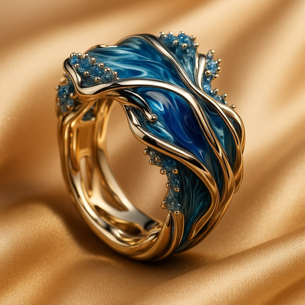 Anillo Ondulado Dorado Vintage del Océano